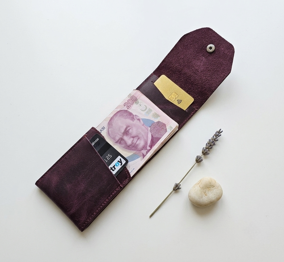 Hakiki Deri Minimalist Trend Model Para Koymalı Cüzdan