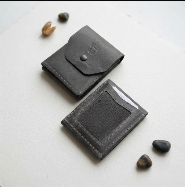 Hakiki Deri Minimalist Trend Model Para Koymalı Cüzdan - Gri