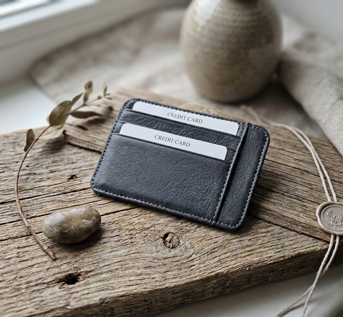 %100 Hakiki Deri Minimalist Tek Parça Ultra İnce Oval Kredi Kartlık ve Cüzdan