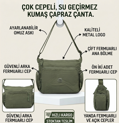 Kadın Klinkır %100 Vegan Yumuşak Su Geçirmez Kumaş İthal Omuz Askılı Çapraz Çanta