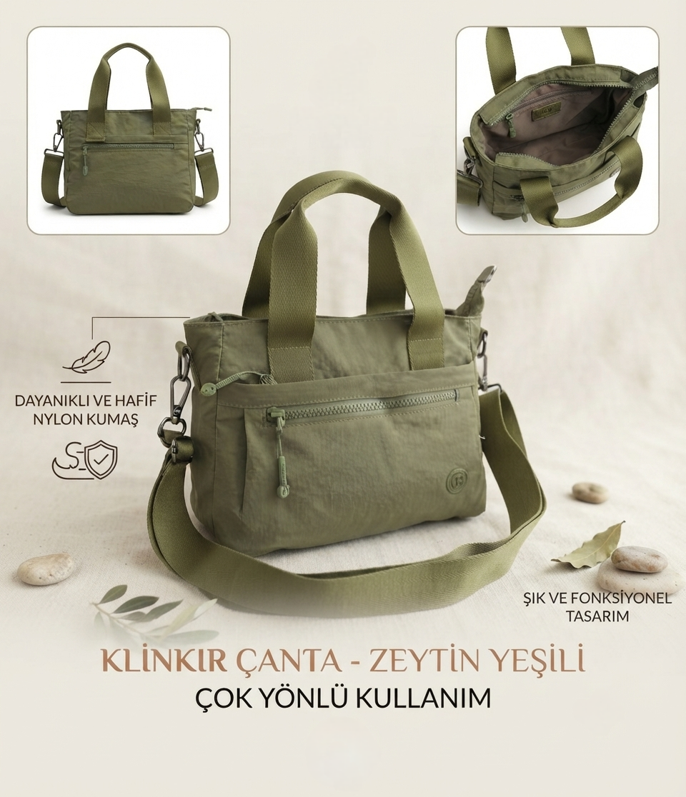 Kadın Yumuşak İthal Soft Klinkır Kumaş El Omuz Askılı Çok Gözlü Orta Boy Çanta 27*22