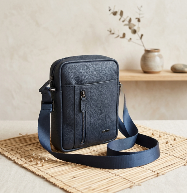 Grande 4293 %100 Hakiki Deri Erkek Omuz Askılı Çapraz Çanta - Lacivert