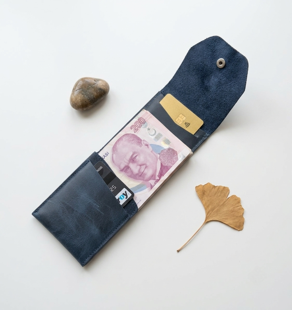 Hakiki Deri Minimalist Trend Model Para Koymalı Cüzdan