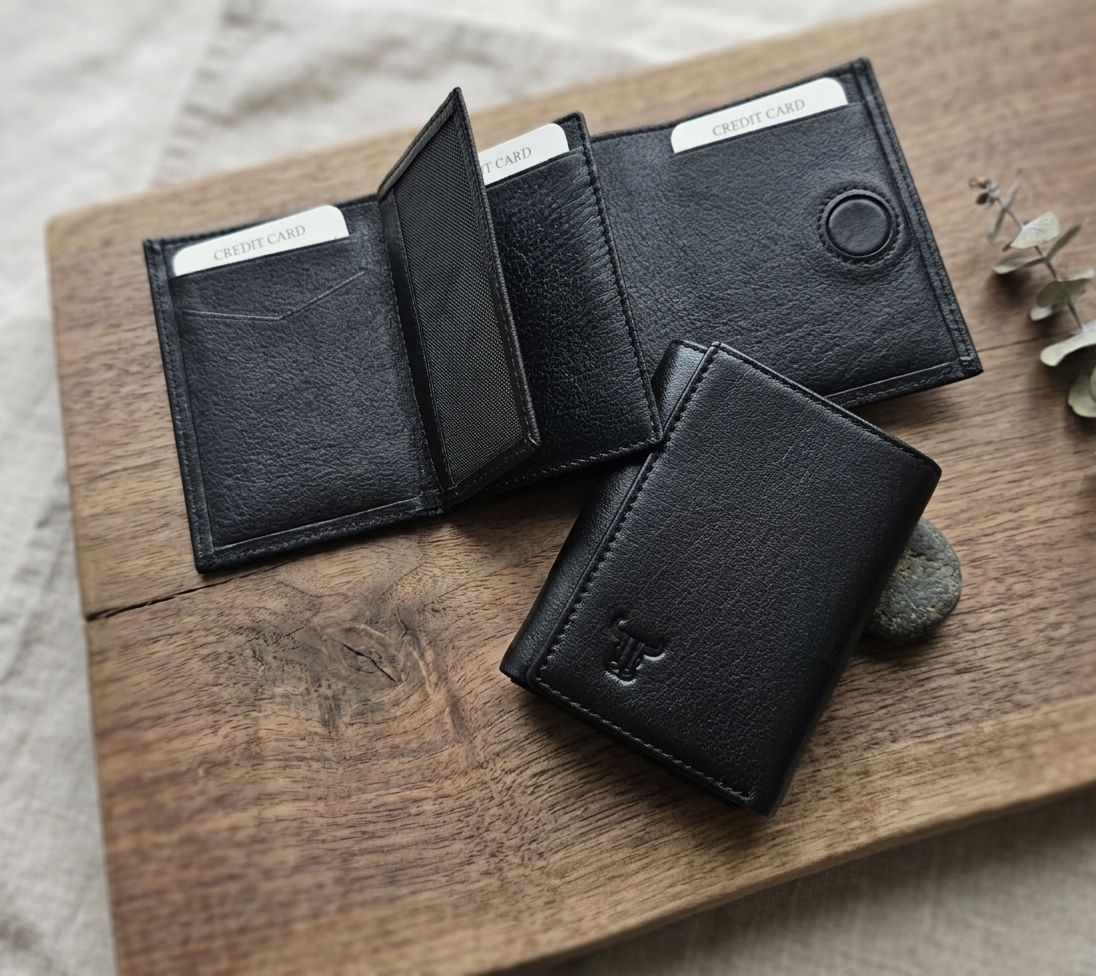 Toro Nero %100 Hakiki Deri Katlanır Minimalist Küçük Boy Mıktanıs Kapamalı Erkek Cüzdan