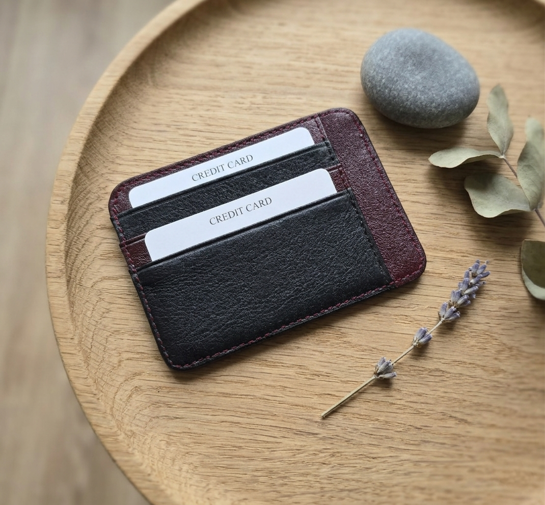%100 Hakiki Deri Minimalist Tek Parça Ultra İnce Oval Kredi Kartlık ve Cüzdan