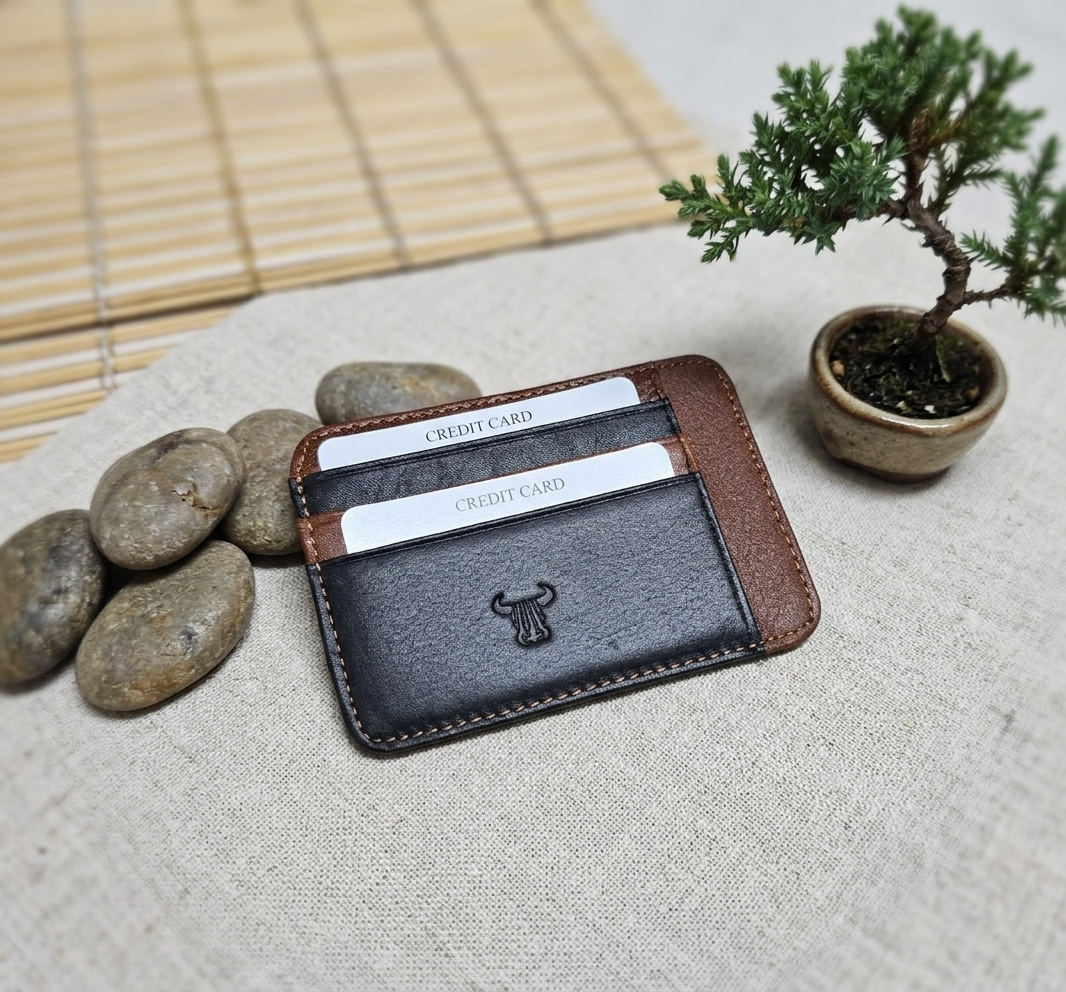 %100 Hakiki Deri Minimalist Tek Parça Ultra İnce Oval Kredi Kartlık ve Cüzdan