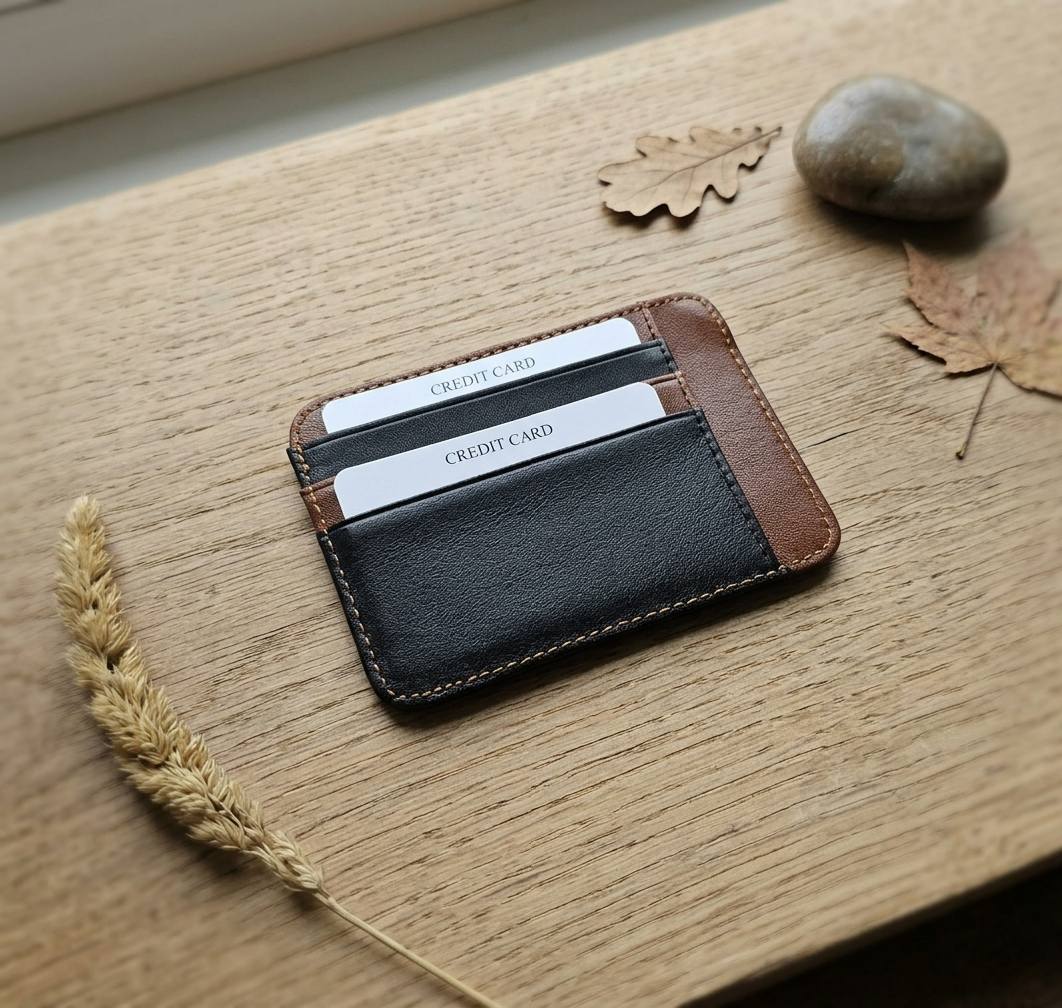 %100 Hakiki Deri Minimalist Tek Parça Ultra İnce Oval Kredi Kartlık ve Cüzdan