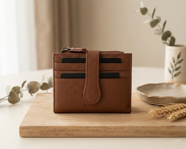 Grande 2816 Model %100 Hakiki Deri Unisex Model Kredi Kartlık ve Cüzdan - Taba