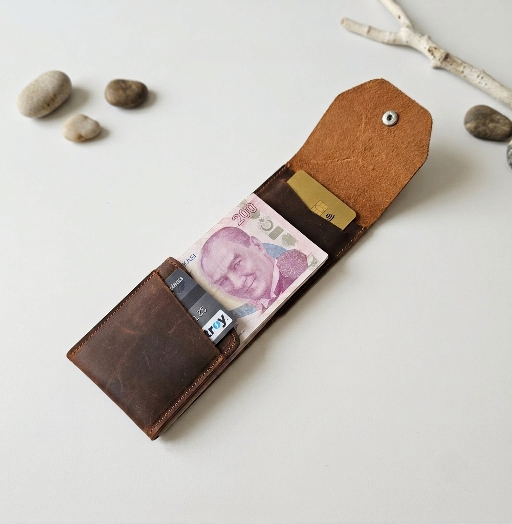 Hakiki Deri Minimalist Trend Model Para Koymalı Cüzdan
