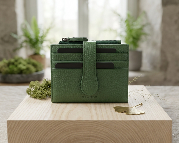 Grande 2816 Model %100 Hakiki Deri Unisex Model Kredi Kartlık ve Cüzdan - Yeşil